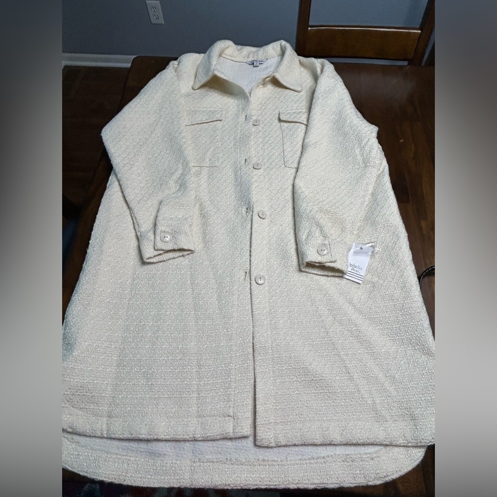 Ophelia Roe Ivory Tweed Long Shirt/ Jacket Size XL NWT